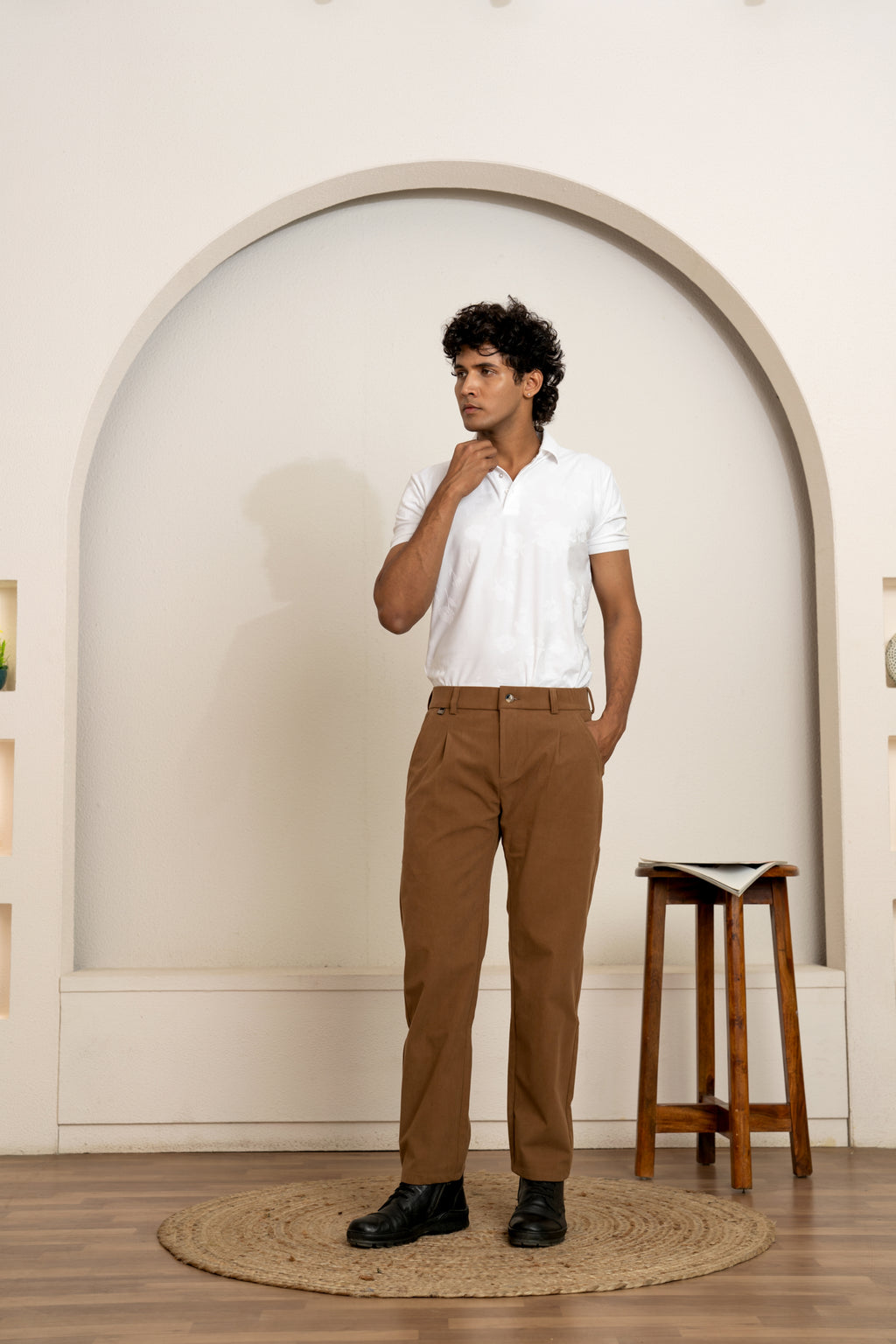 Beige Corduroy Self-Stretch Trousers