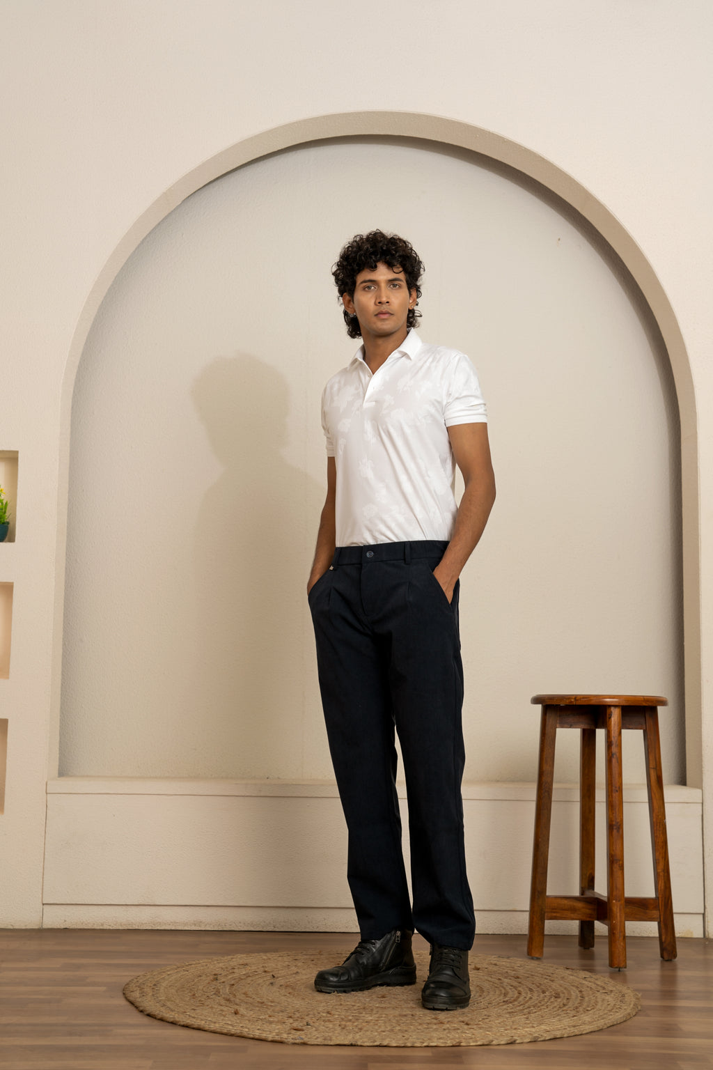 Beige Corduroy Self-Stretch Trousers