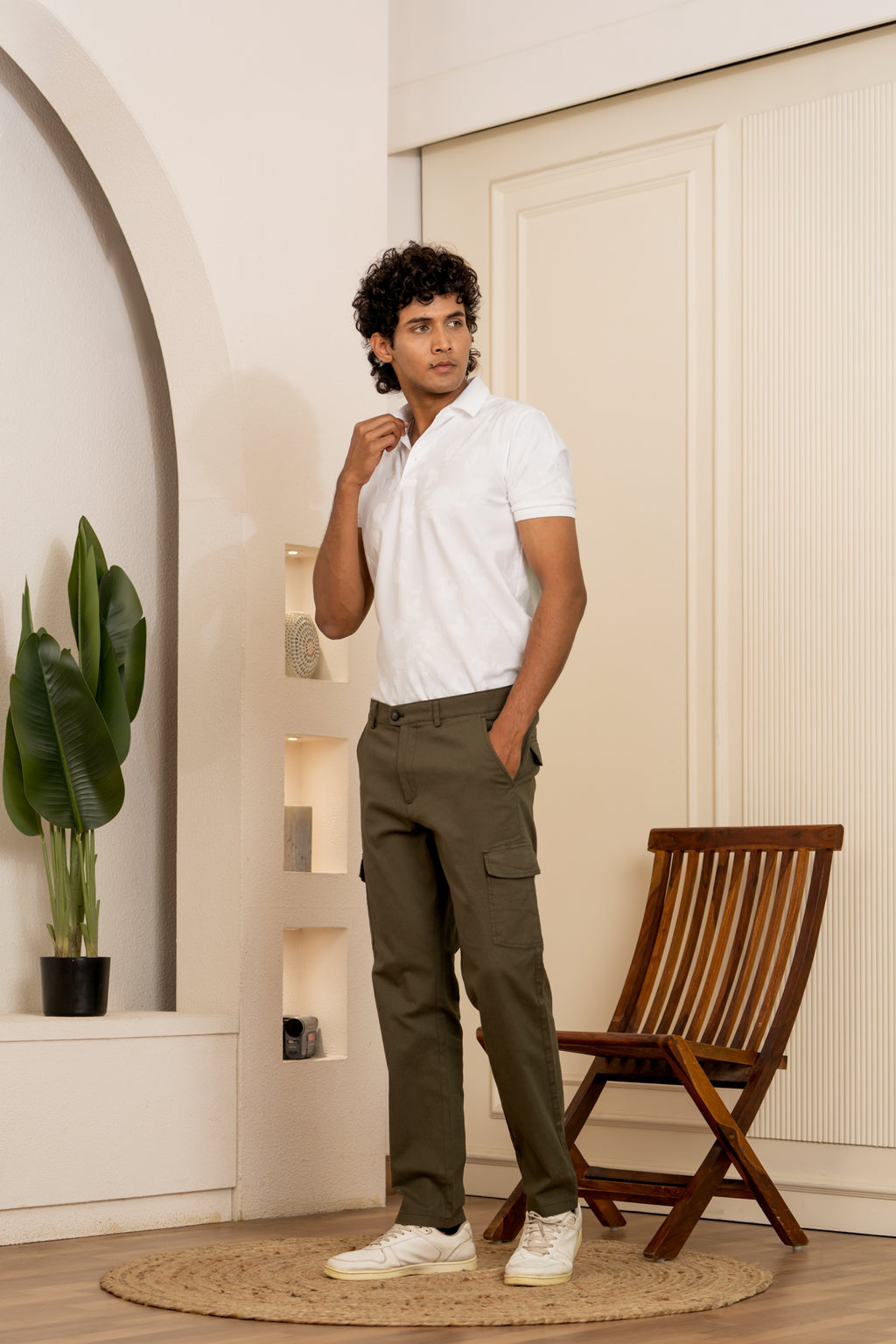 Khaki Cotton Travel Cargos