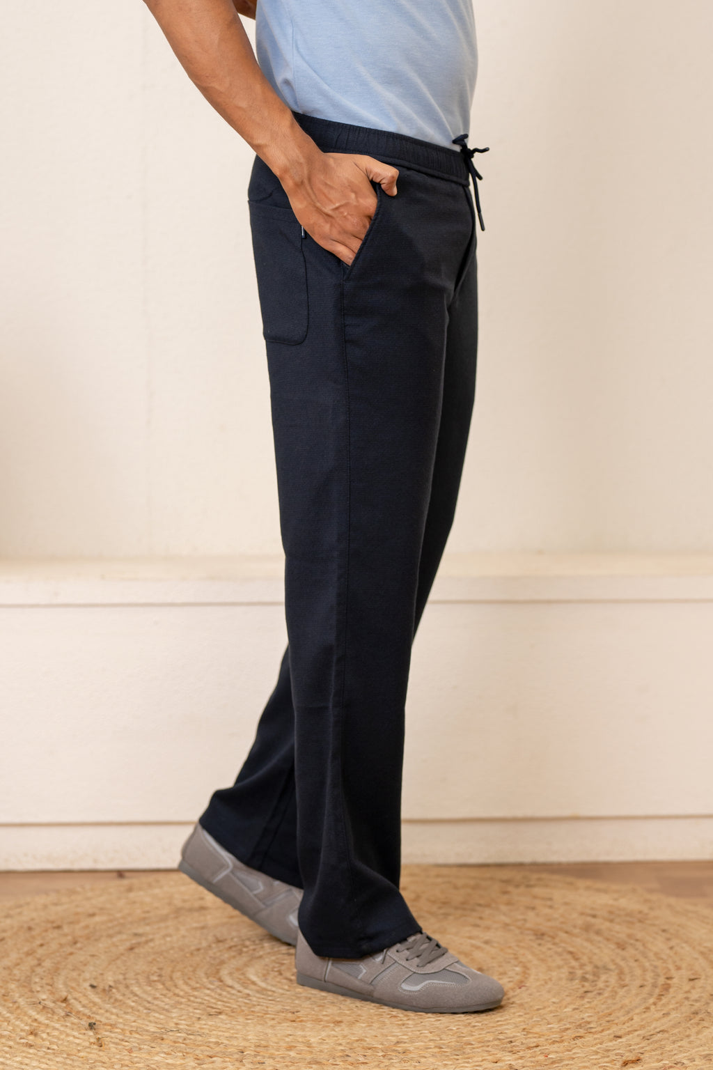 Navy Popcorn Linen Bottom