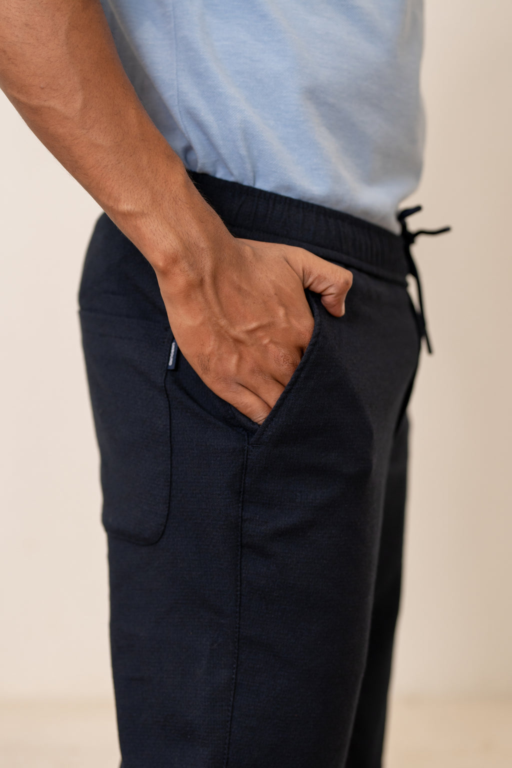 Navy Popcorn Linen Bottom