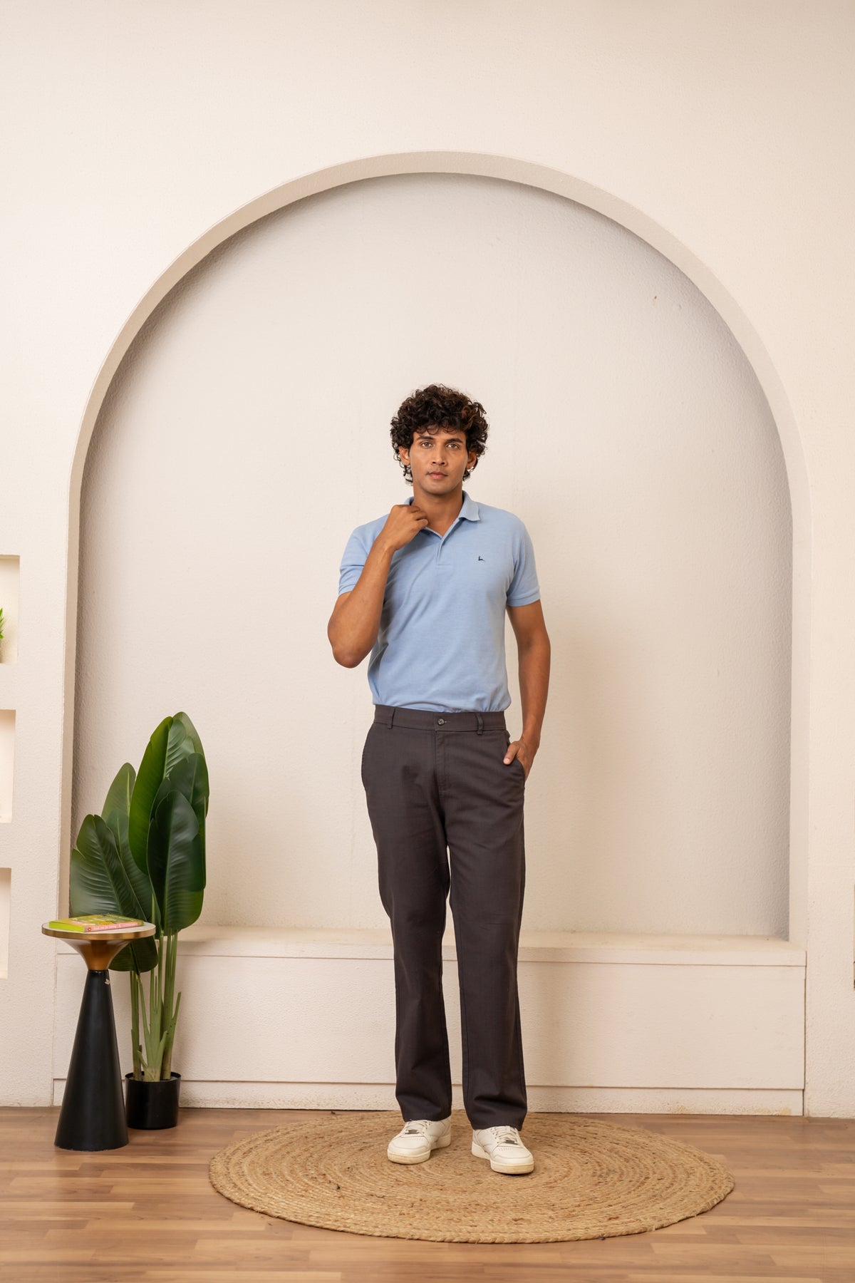 Gray Textured Cotton Travel Trousers