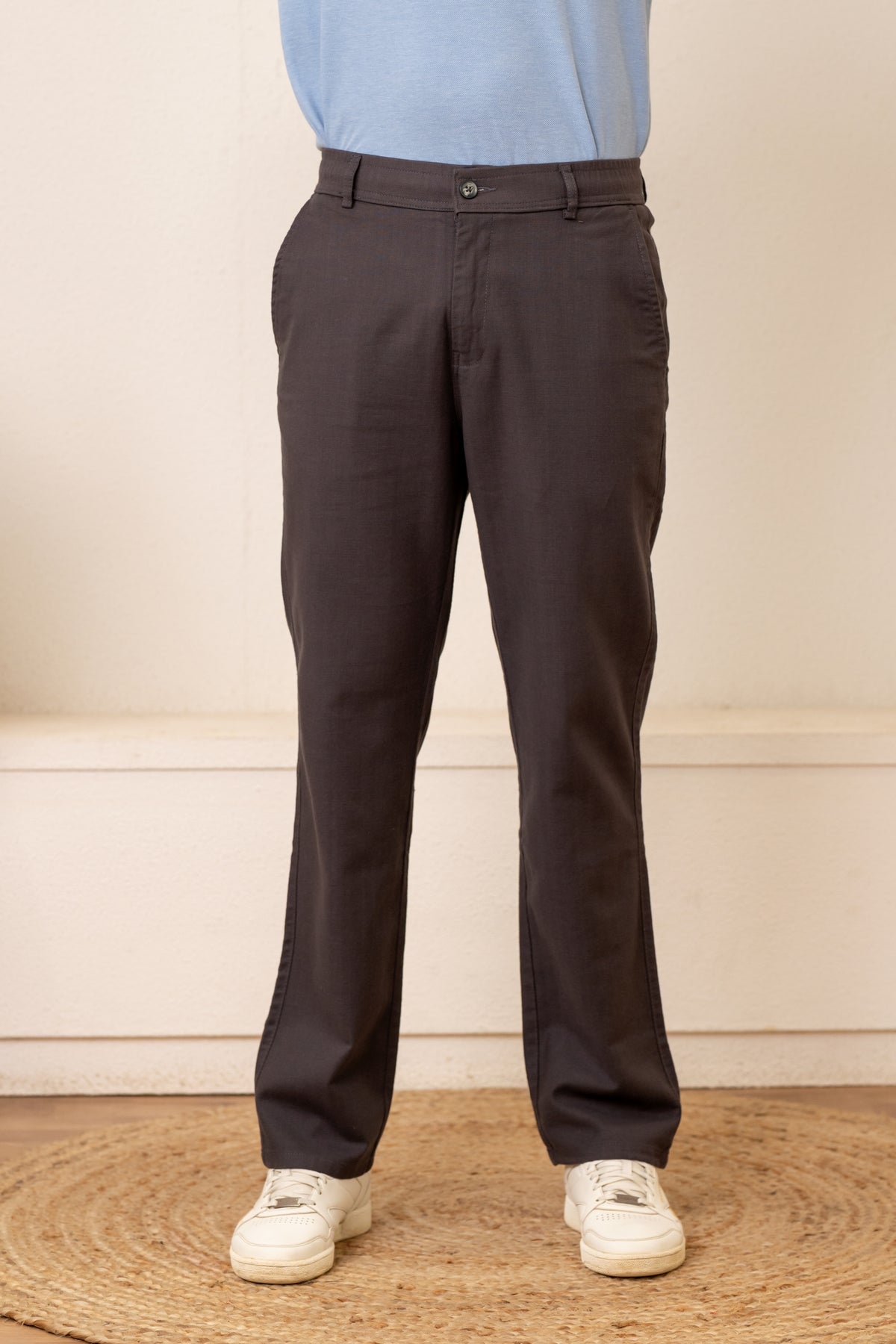 Gray Textured Cotton Travel Trousers