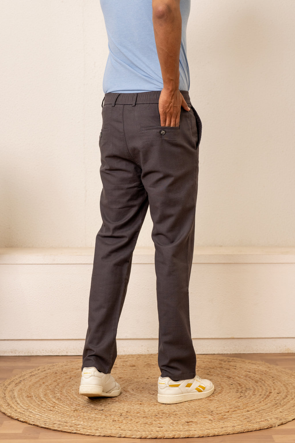 Gray Textured Cotton Travel Trousers