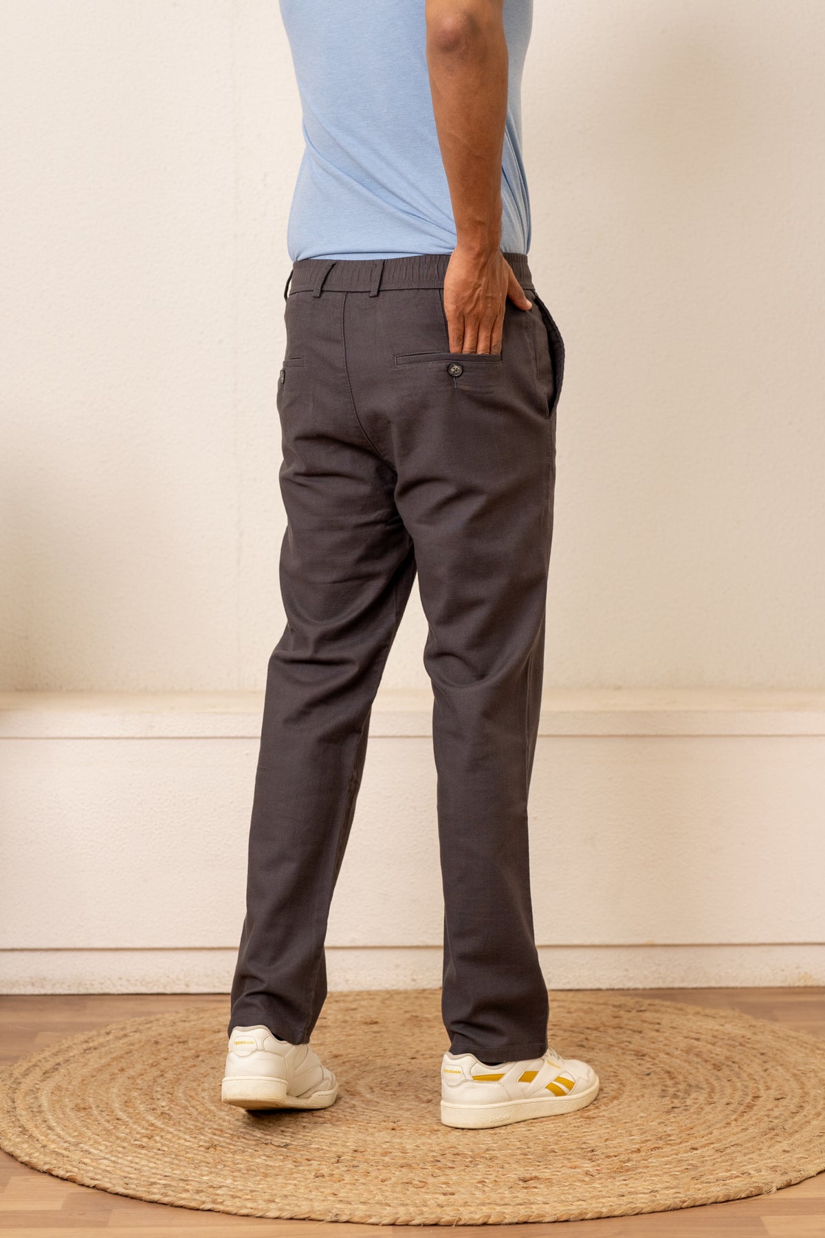 Gray Textured Cotton Travel Trousers