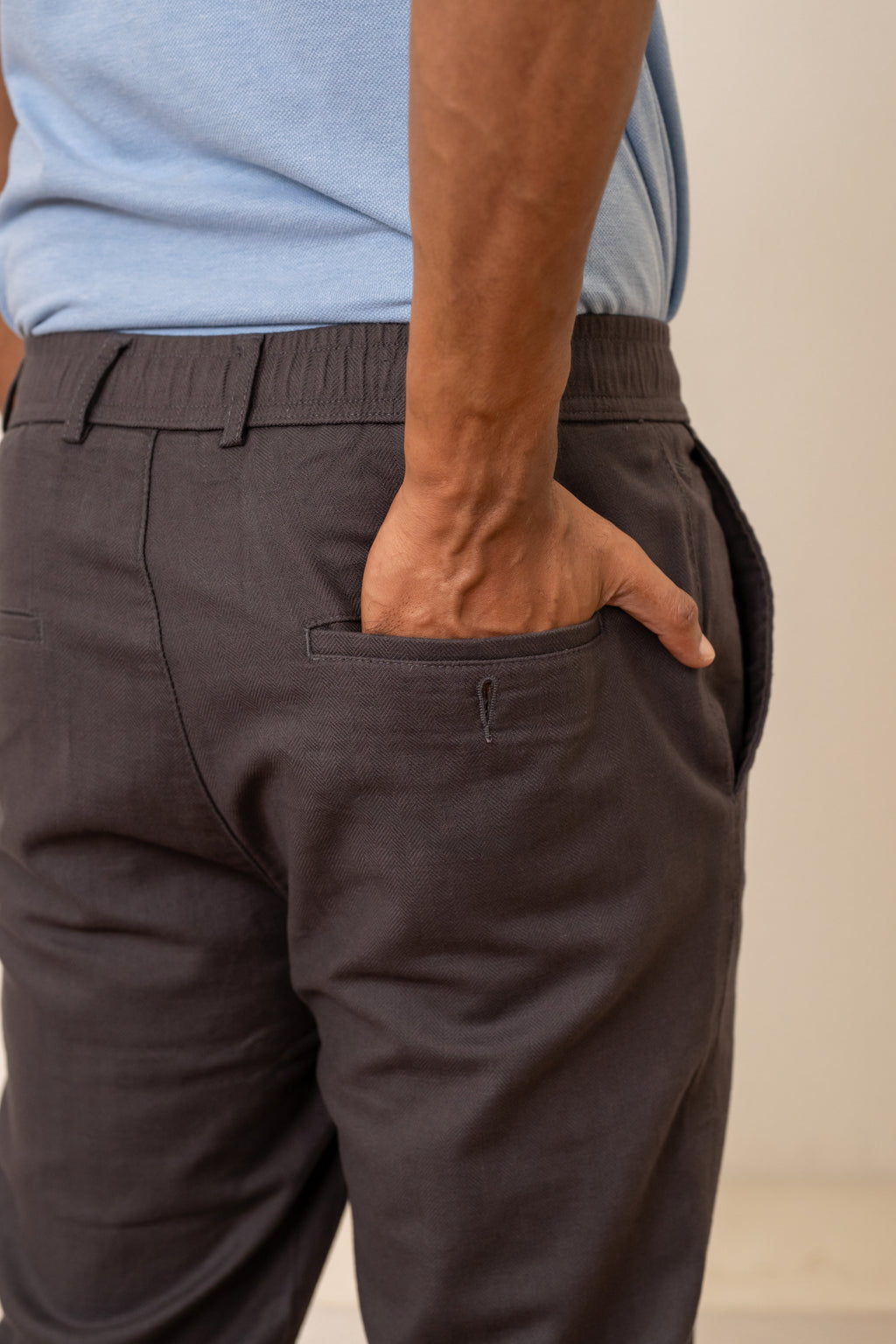 Gray Textured Cotton Travel Trousers