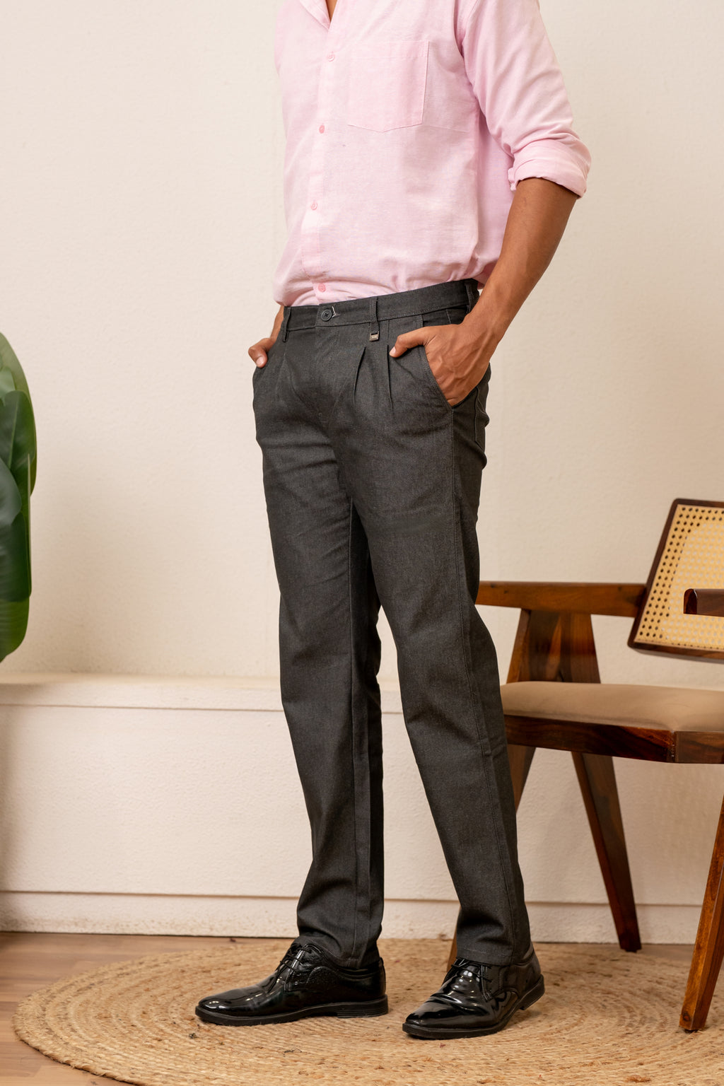 Gray Cotton Denim Trousers