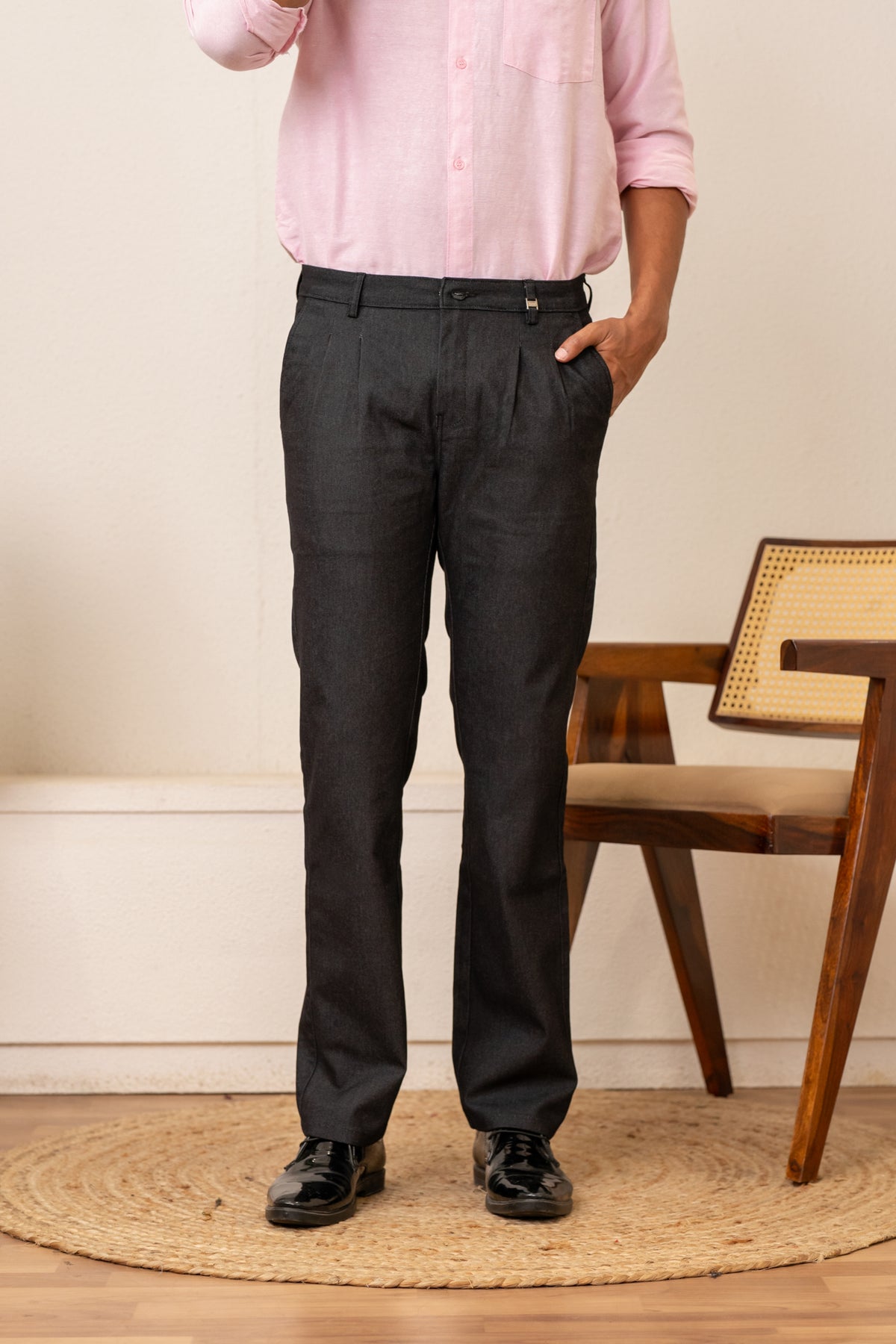 Black Cotton Denim Trousers