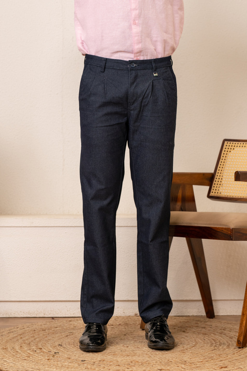 Navy Cotton Denim Trousers