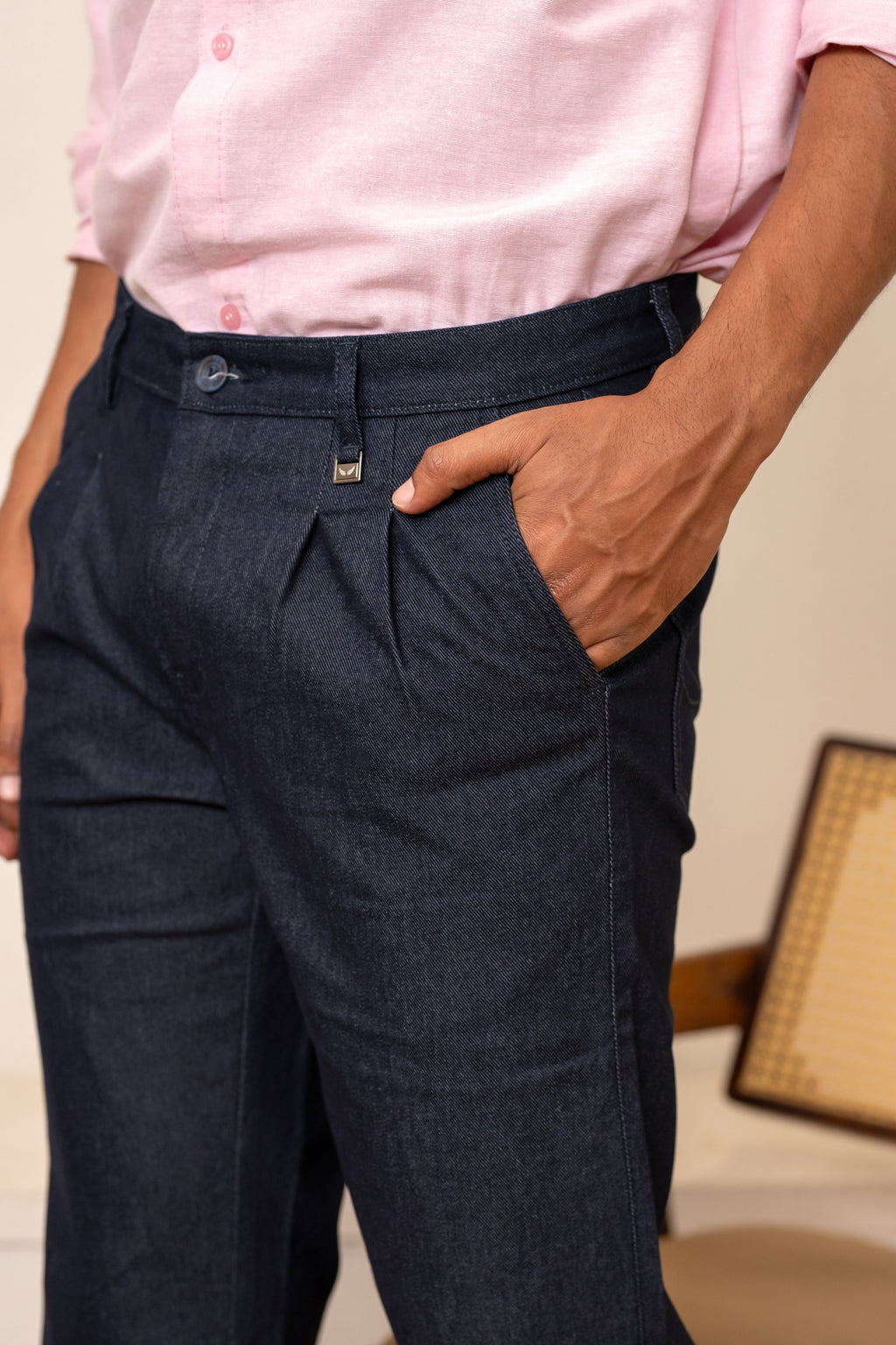 Navy Cotton Denim Trousers