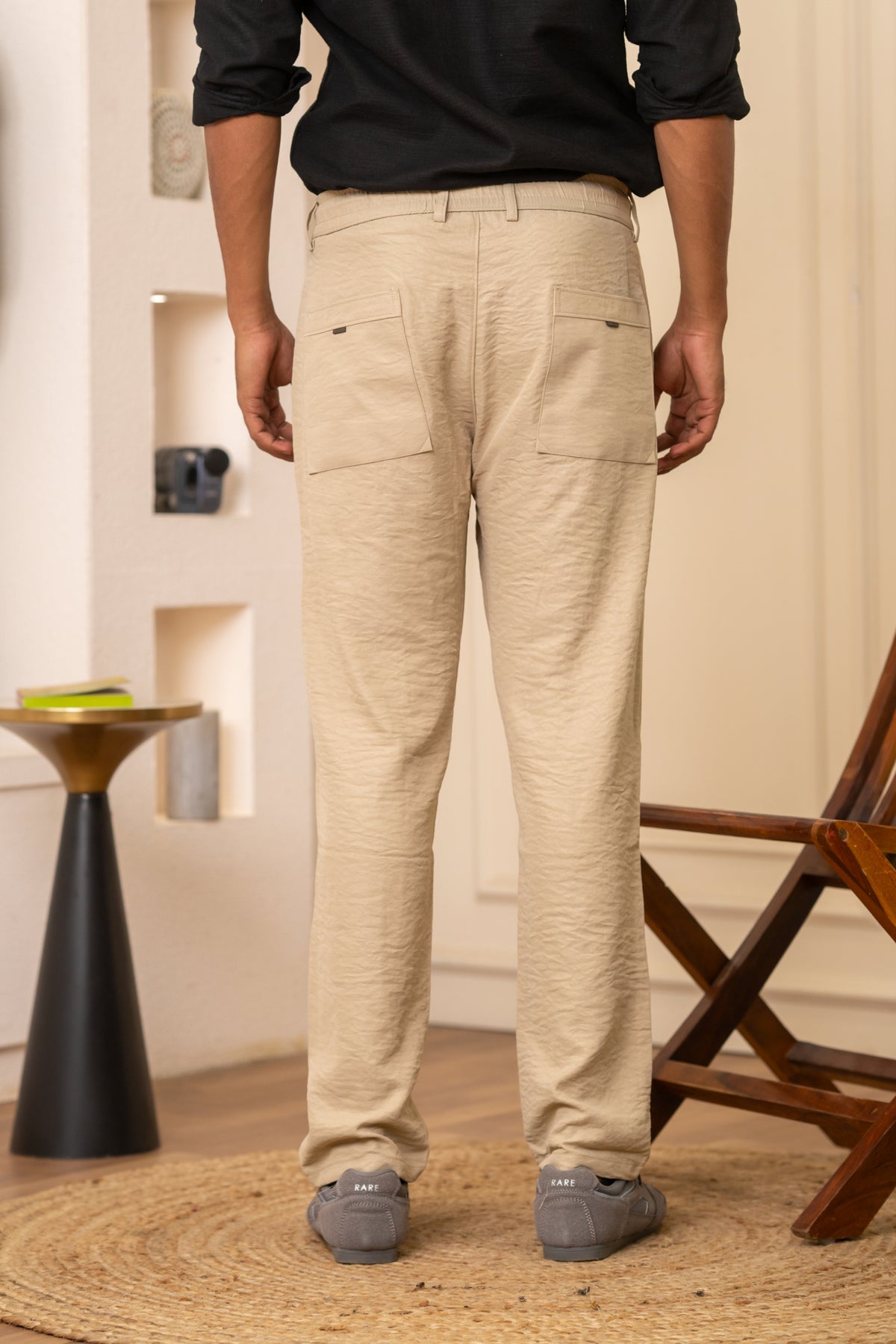 Beige Pleated Relaxed Trousers