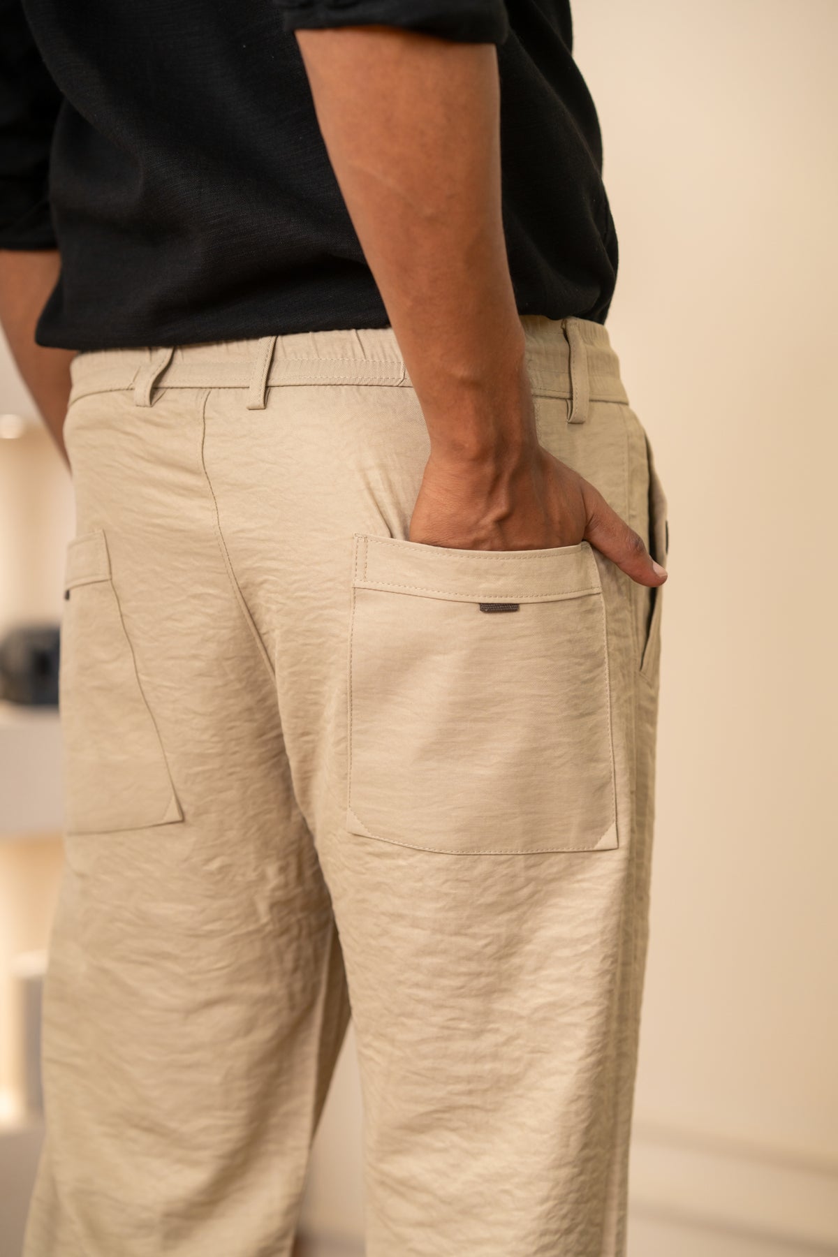 Beige Pleated Relaxed Trousers