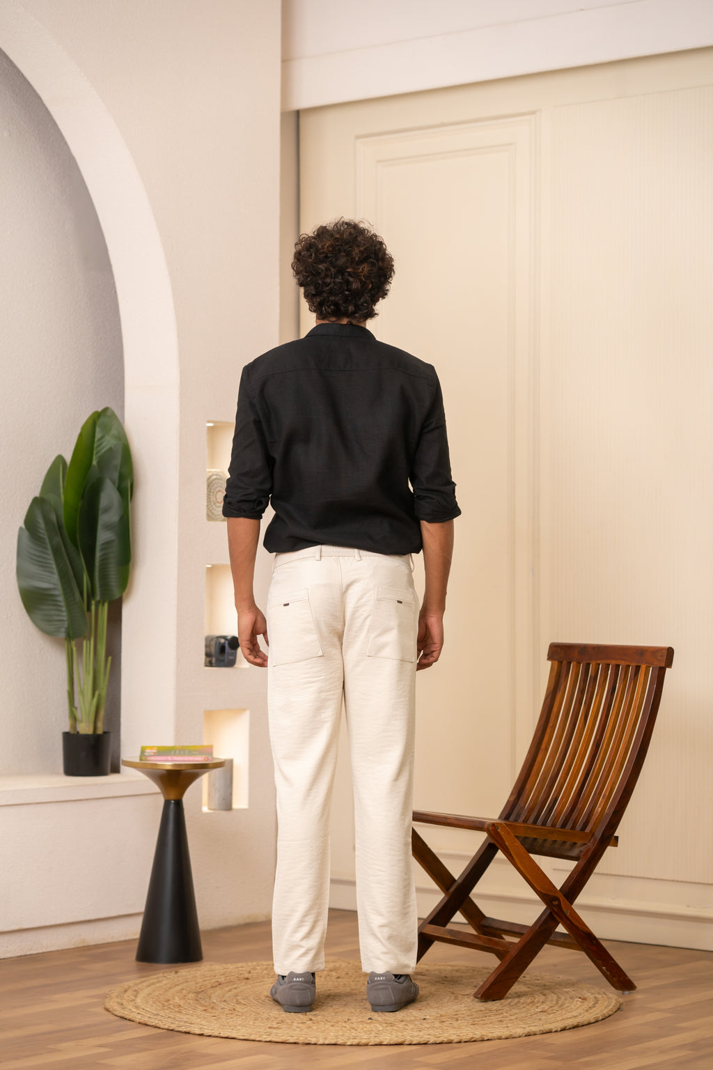 Cream Pleated Relaxed Trousers