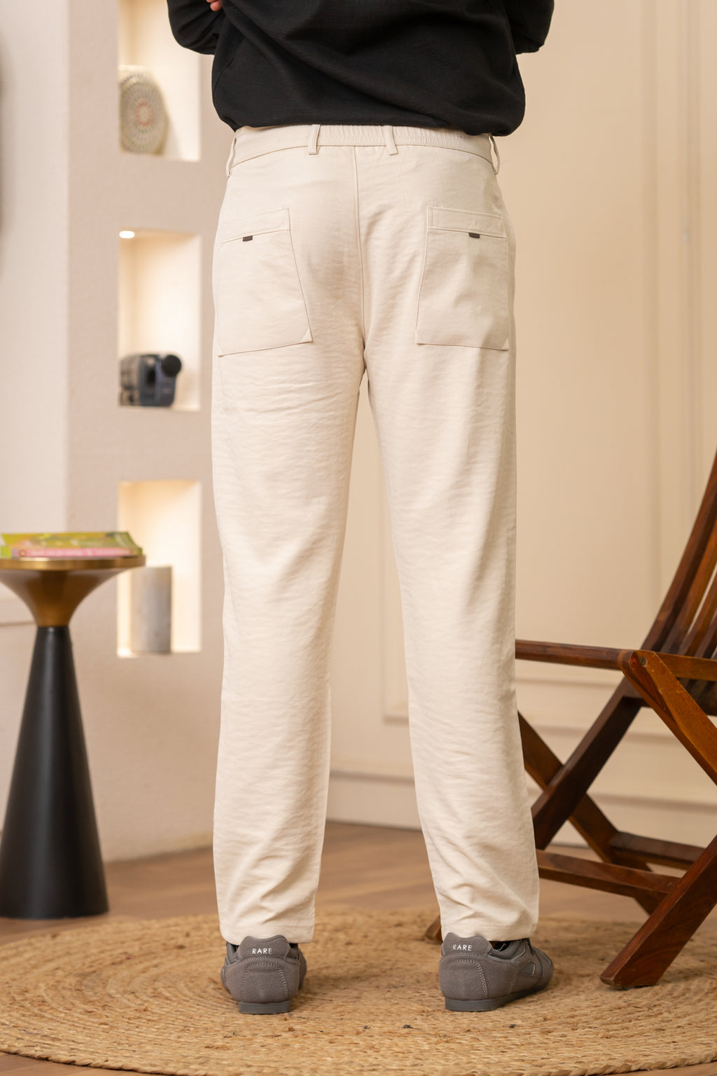 Cream Pleated Relaxed Trousers