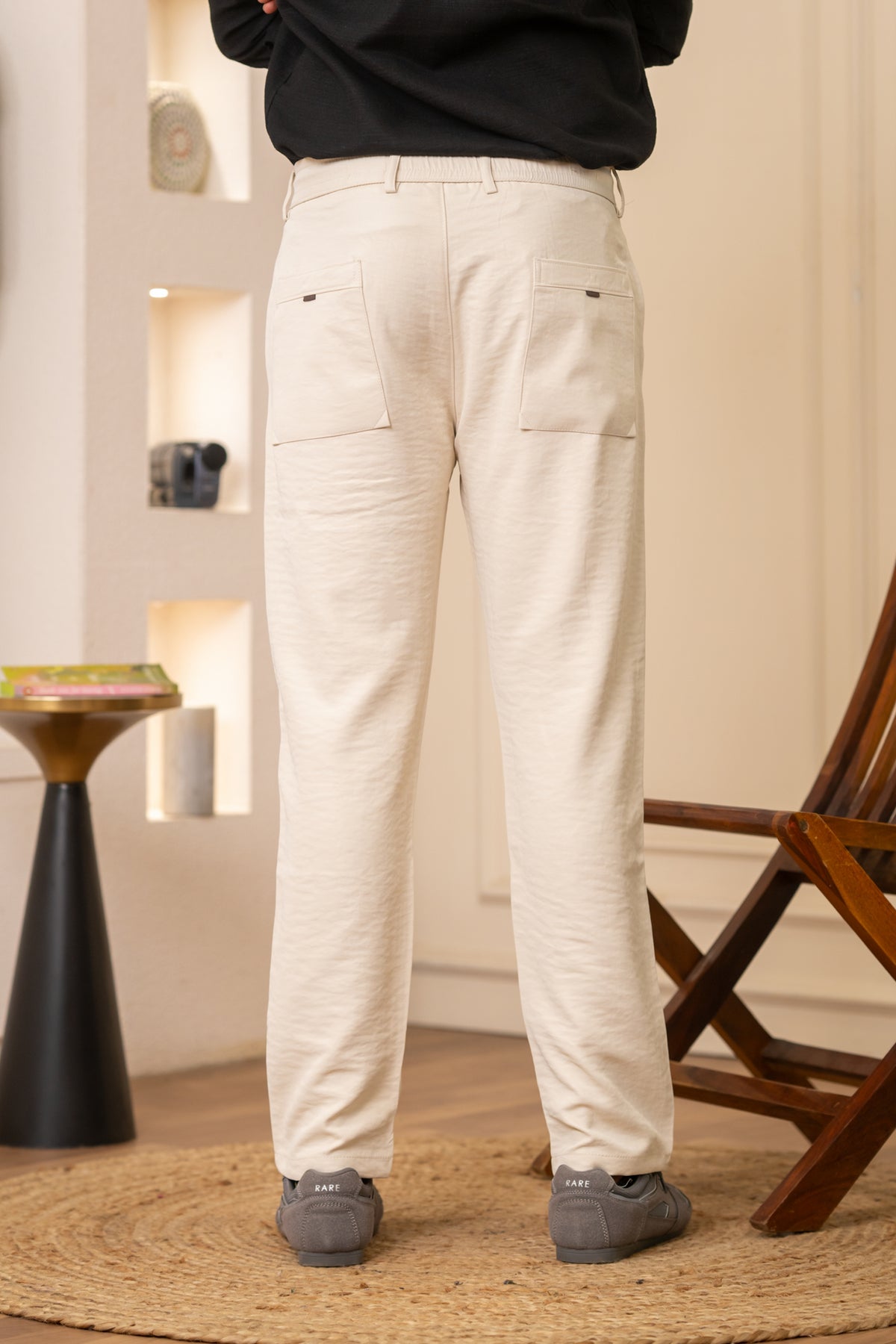 Cream Pleated Relaxed Trousers