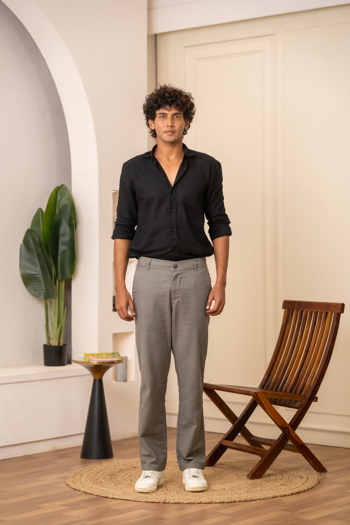 Mint Textured Cotton Travel Trousers