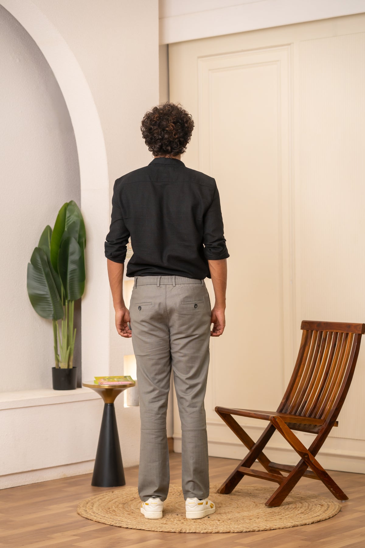 Mint Textured Cotton Travel Trousers
