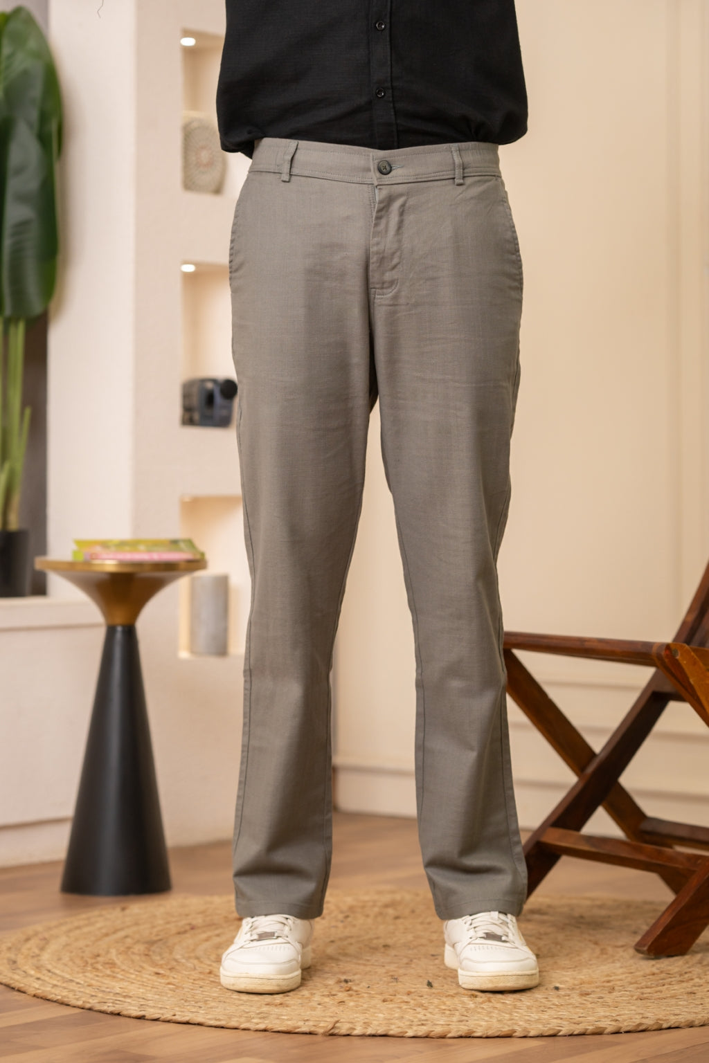 Mint Textured Cotton Travel Trousers
