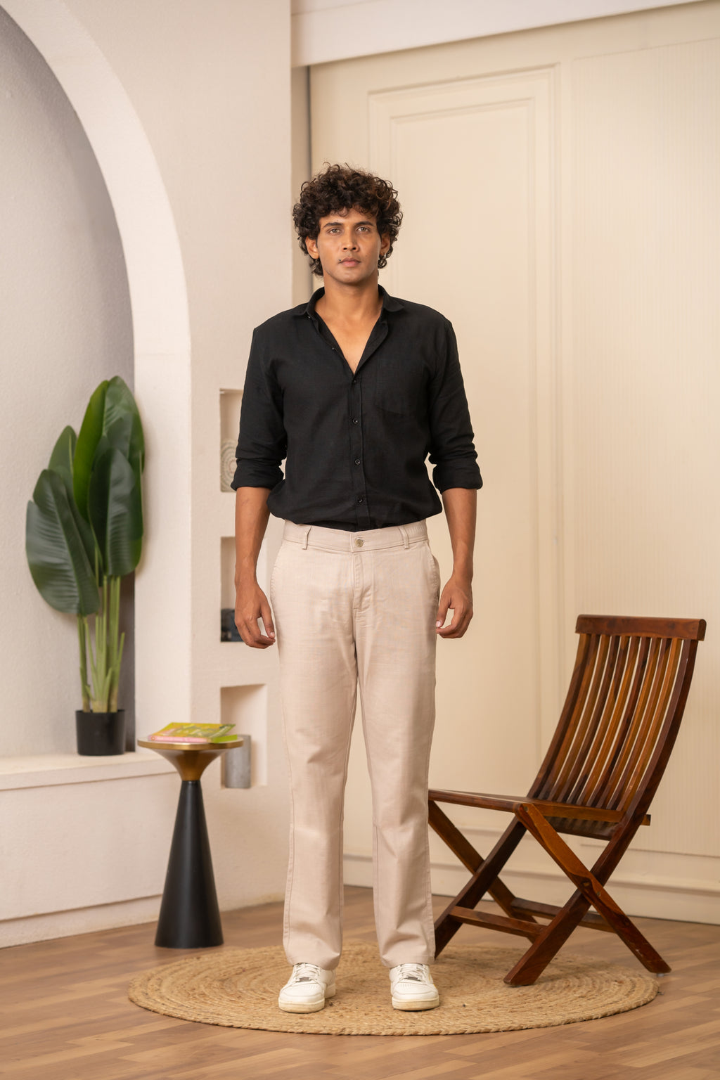 Mint Textured Cotton Travel Trousers
