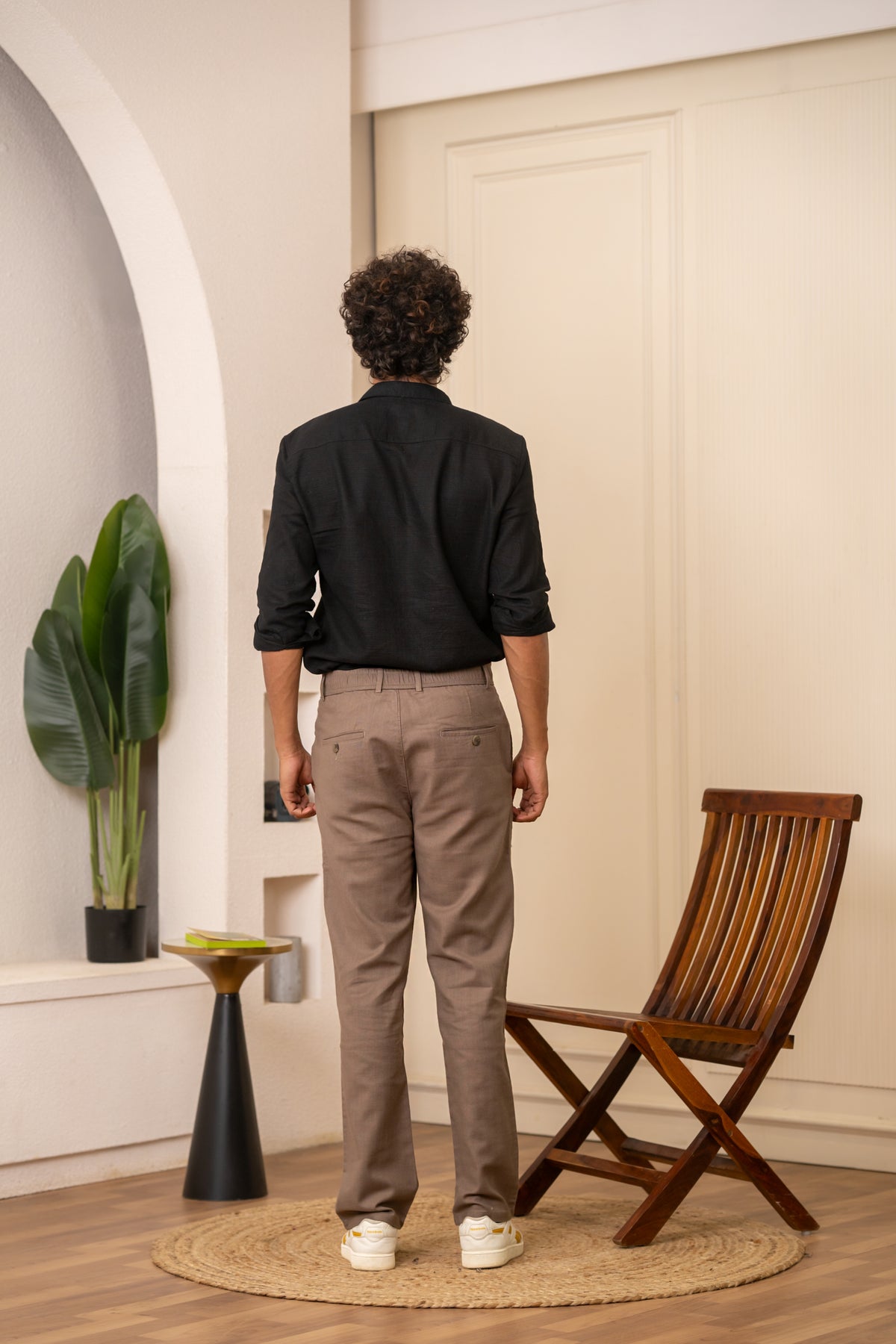 Brown Textured Cotton Travel Trousers