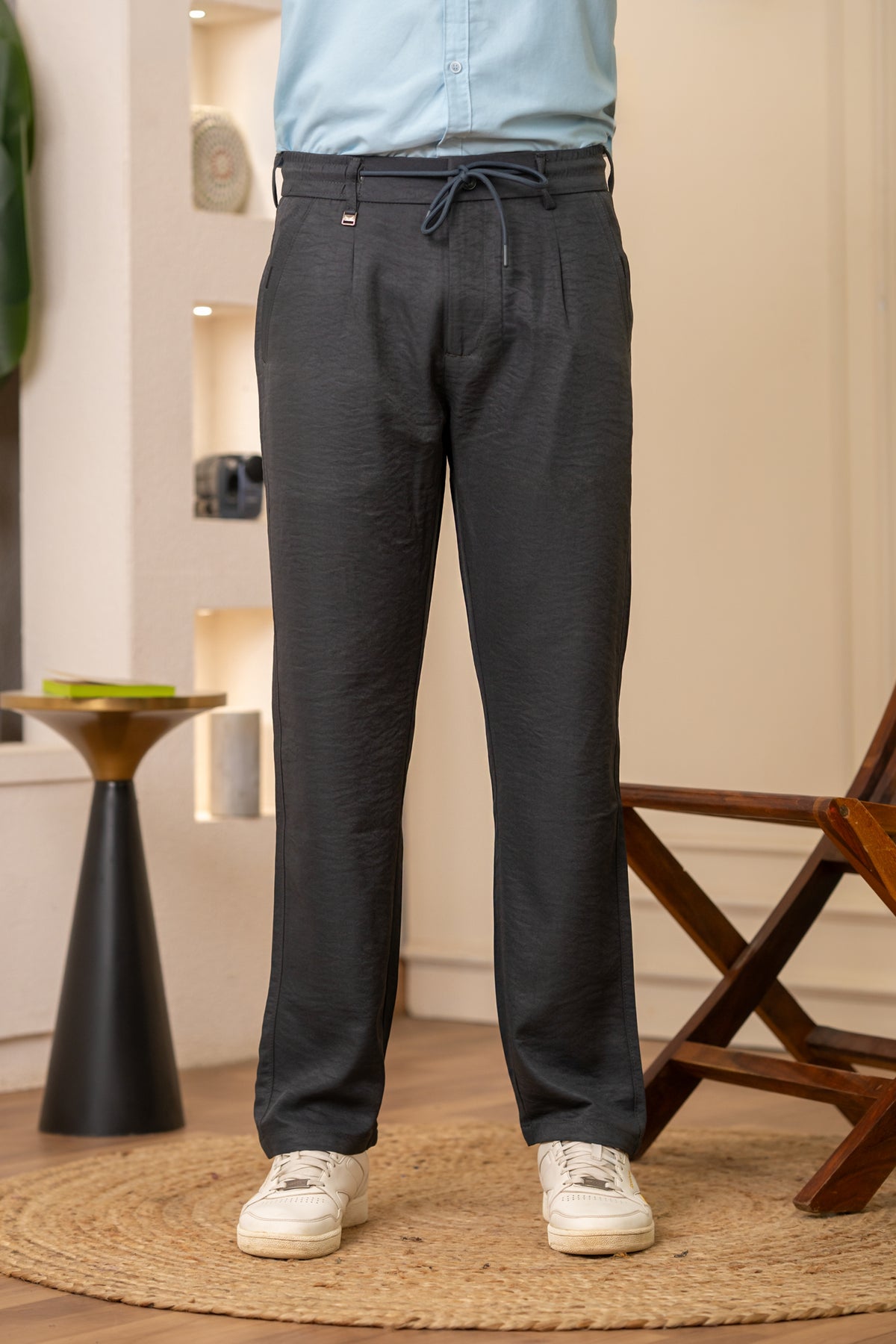 Gray Pleated Relaxed Trousers